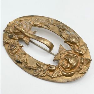 Antique brass flower floral buckle brooch sash pin